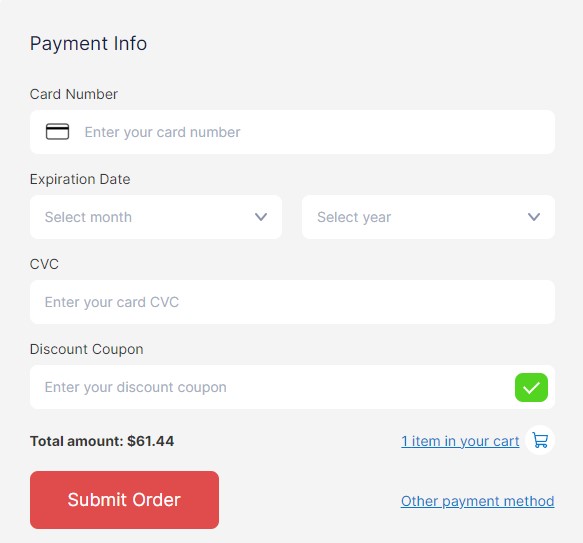 Payment method and submit order
