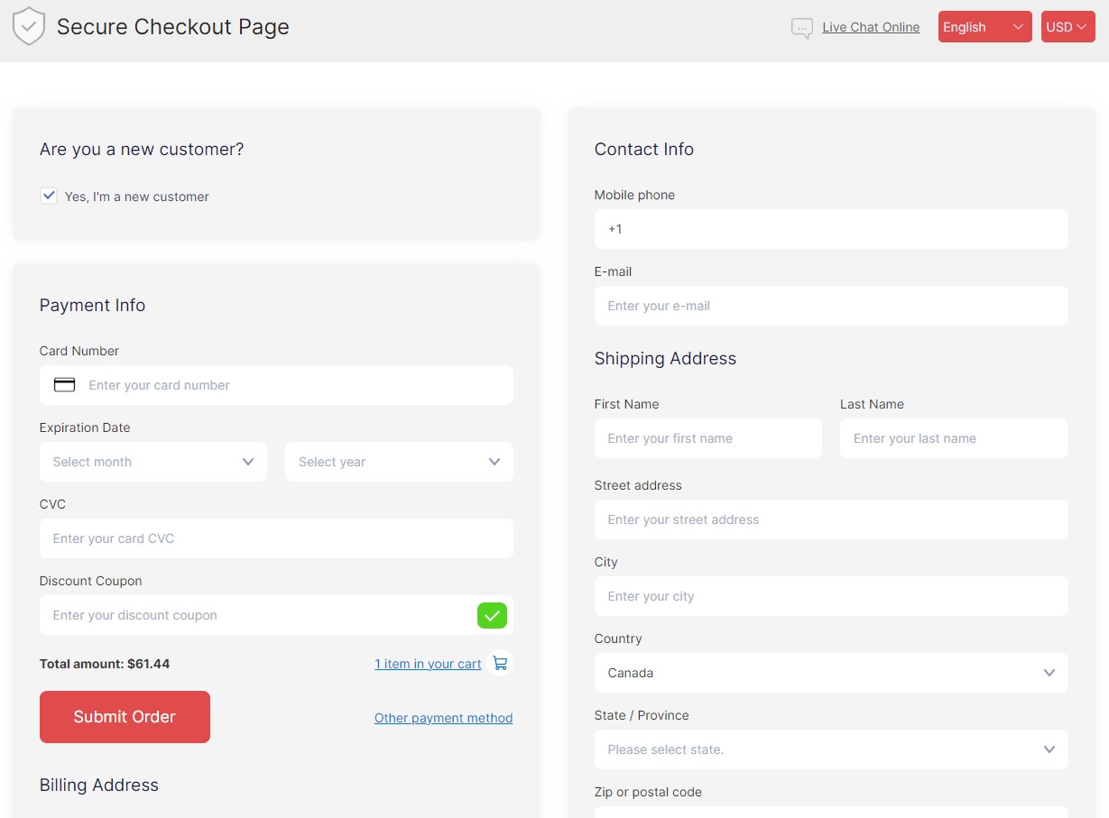 Shipping details: new or existing customer